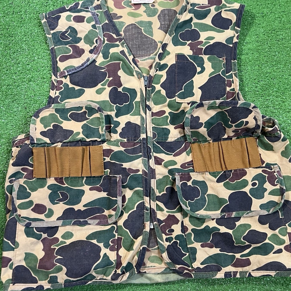 Vintage Duck Camo Huntig Vest XL Padded Canvas Vest 1960s SafTbak Game Pouch